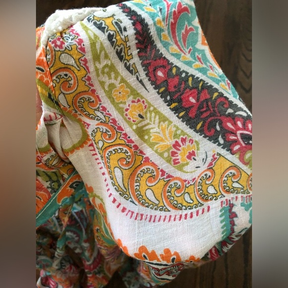 SPENSE Women’s S Orange Boho Paisley Off-The-Shoulder Puffed Sleeved V-Neck Top - Picture 11 of 11